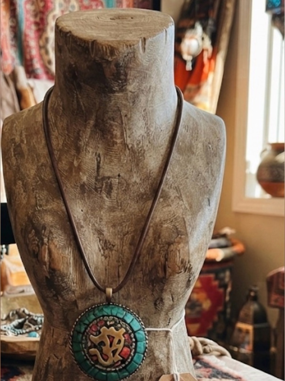 Vintage Boho Malachite & Coral Layered Pendant Necklace